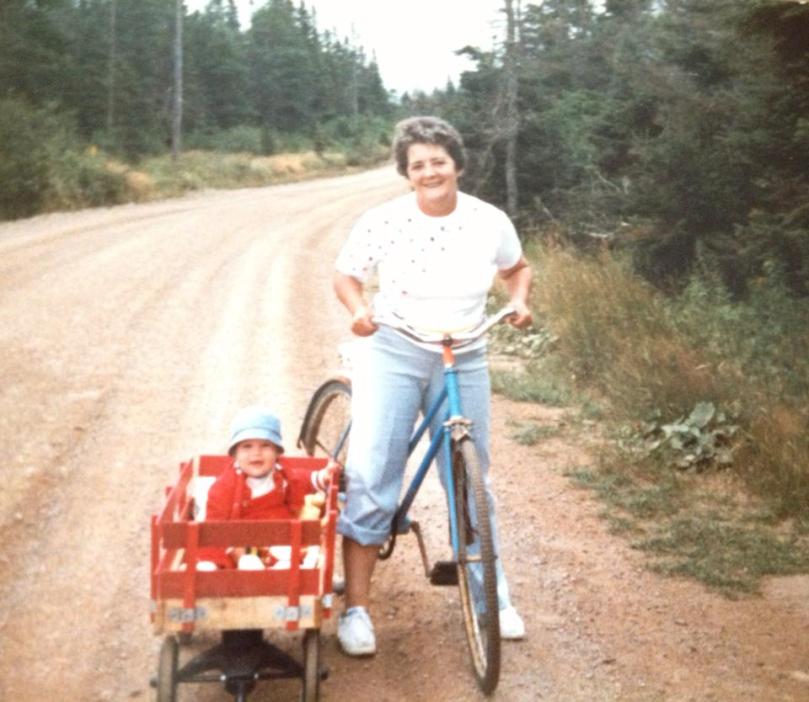 My grandmother, traveling the old roads with my cousin.